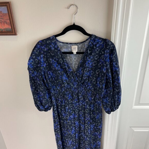 GAP Maternity Blue Leopard Print Midi Dress - Size Small - Picture 5 of 14
